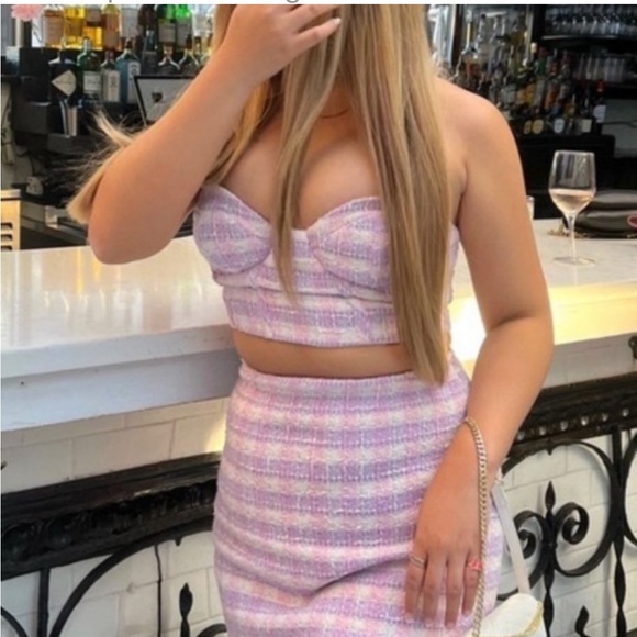 Zara NWOT pink / purple / white bustier tweed textured crop top - Picture 4 of 7